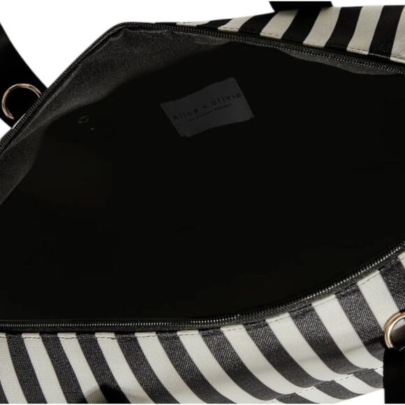 Alice + Olivia Black White Stripe Travel Weekender Bag Duffle Shoulder Bag - Picture 6 of 7